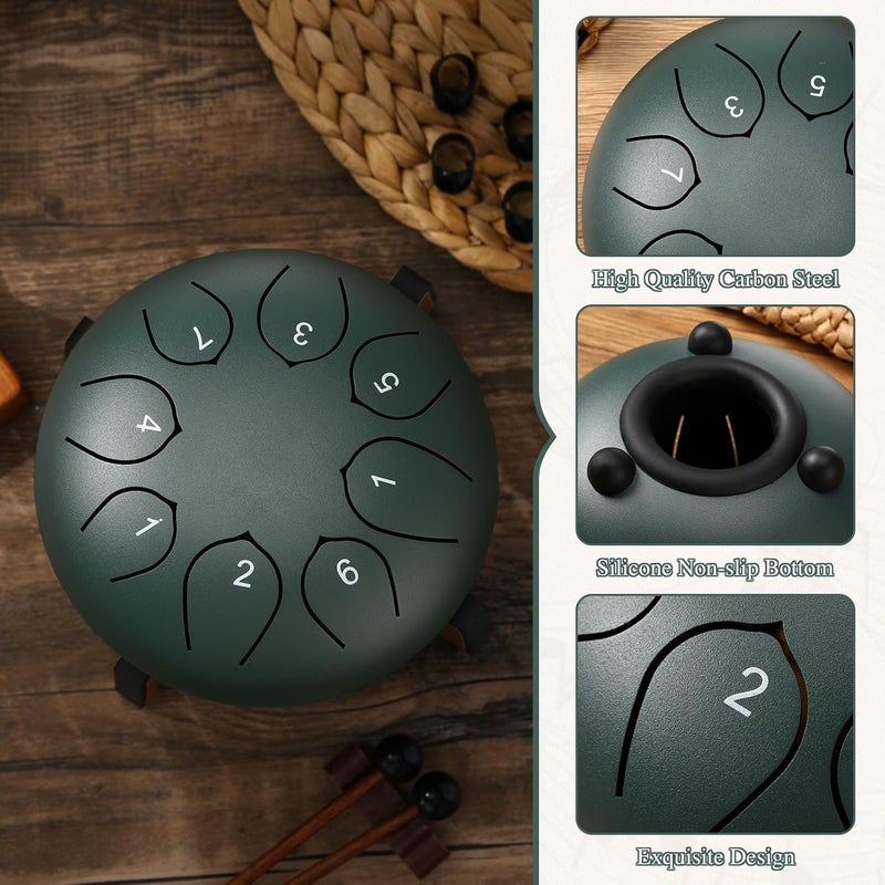 Resholder Rain Drum for Outside Garden Thumb Piano Kalimba Musical Instruments Set 8 Notes 6 Inches Steel Tongue Drum 17 Keys Finger Piano for Adult Beginners Gift for Christmas(Mineral Green) - Image 4